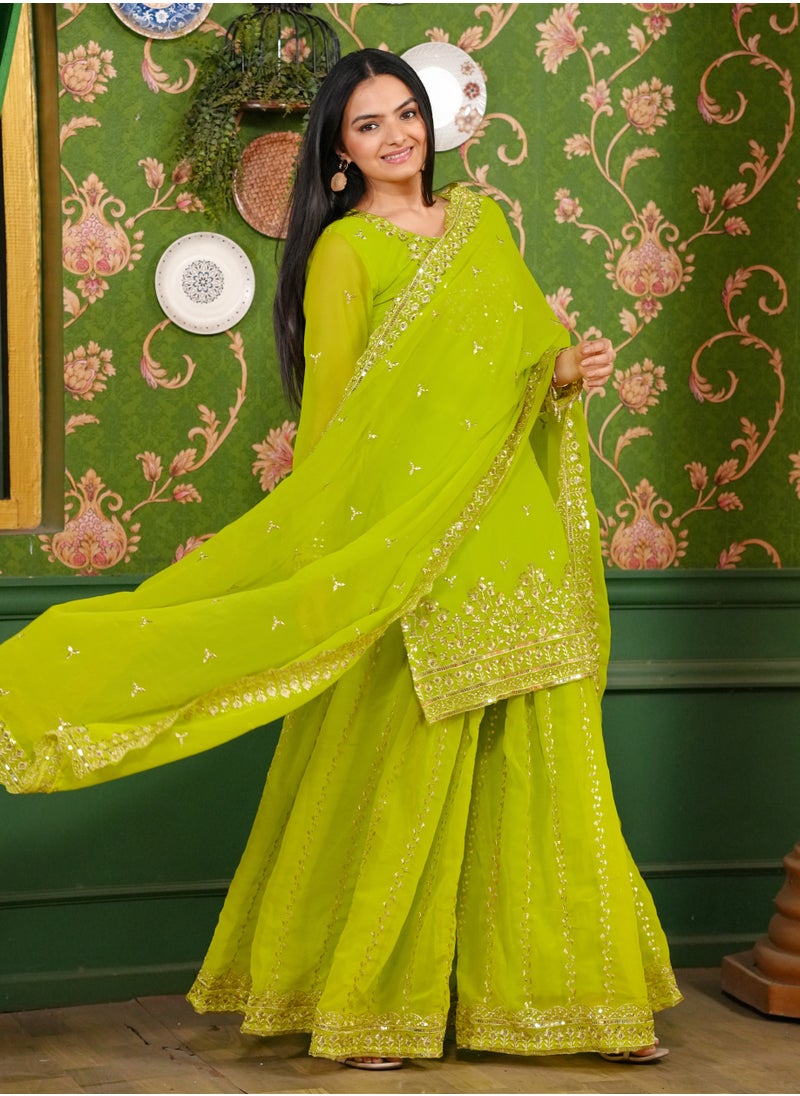 Super Asian Designer Embroidered Georgette Sharara Suit with Sequence Embroidered Work  - Image 4