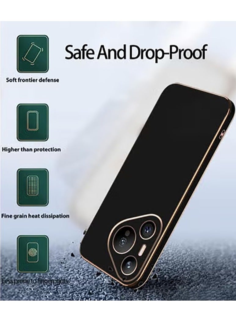 Compatible with Huawei Pura 80 Pro/Pura 80 Pro+ cover, smooth veneer gold plated chrome, black Thin and smooth shock-proof full protection Huawei Pura 80 Pro/Pura 80 Pro+ case -Black - Image 5