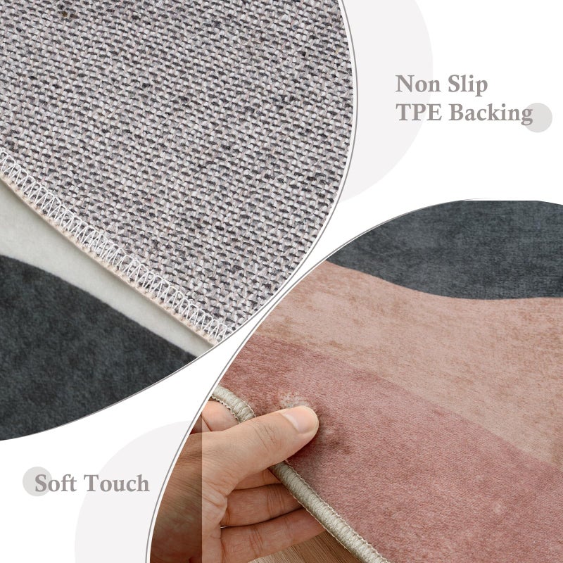 Sungea 4ft Abstract Round Rug,Soft Washable Non-Slip Sun and Mountain Circle Kids Room Rugs,Chic Faux Wool Low-Pile Circular Throw Rugs for Entryway/Bedroom/Nursery/Living Room/Bathroom(Grey) - Image 4