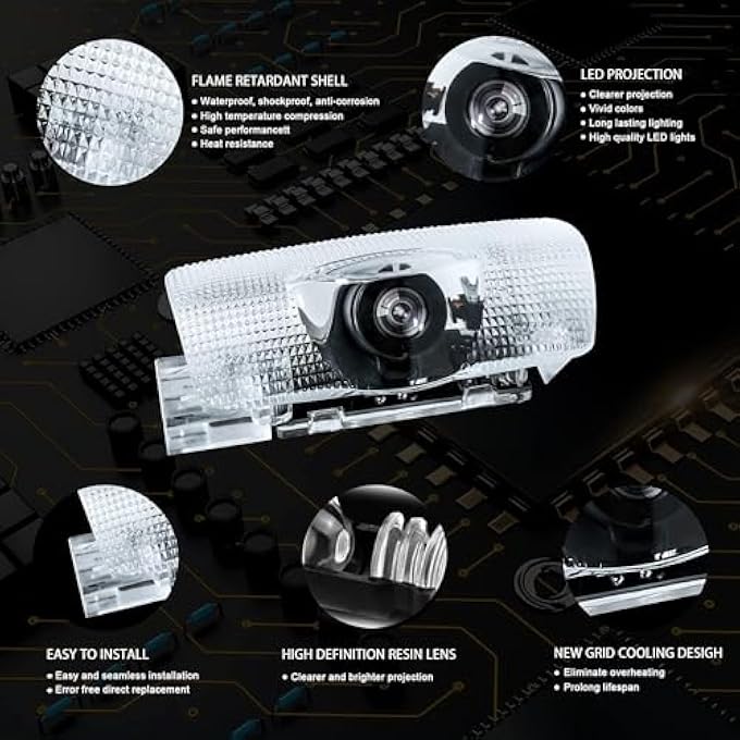 Khazna Led Car Door Logo Light Projector Welcome Laser Lights Car Door Courtesy Lights 3D Logo Door Lights White Led Projector Lamps For Series Door Light Replacement 4 Pack - Image 5