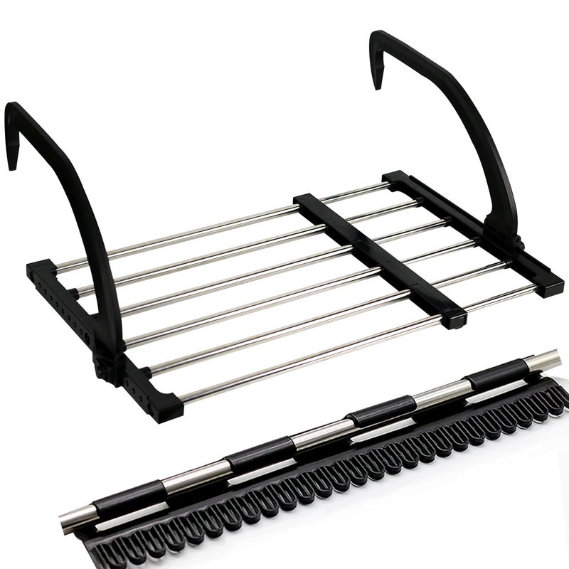 Candumy Portable Clothes Drying Rack for Balcony Railings Windowsill, Folding Towel Rack Indoor Outdoor Retractable Laundry Rack with Sock Clips for Drying Socks - Image 1