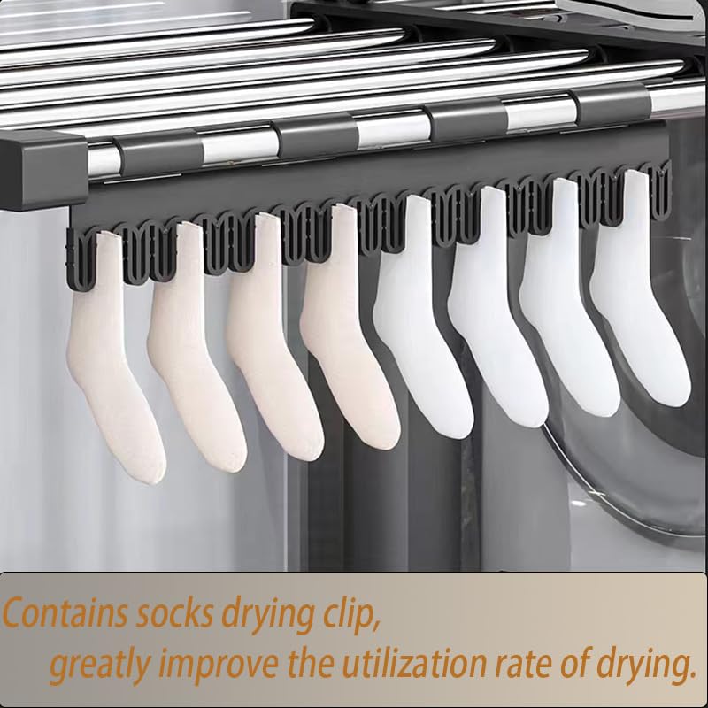 Candumy Portable Clothes Drying Rack for Balcony Railings Windowsill, Folding Towel Rack Indoor Outdoor Retractable Laundry Rack with Sock Clips for Drying Socks - Image 5