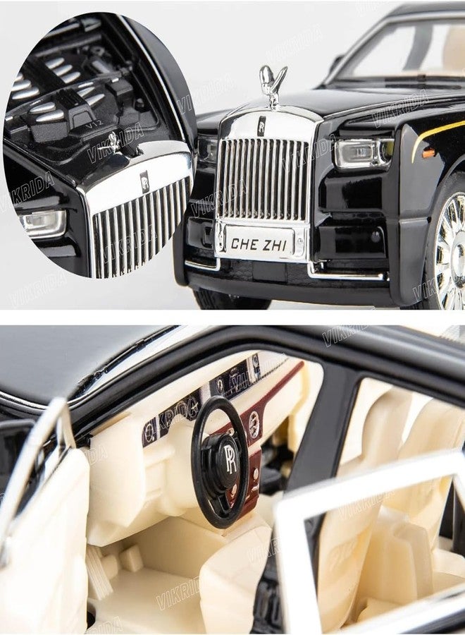 VikriDA 1/24 Rolls-Royce Phantom Model Car,Zinc Alloy Pull Back Toy Diecast Toy Cars with Sound and Light for Kids Boy Girl Gift (Black) - Image 2