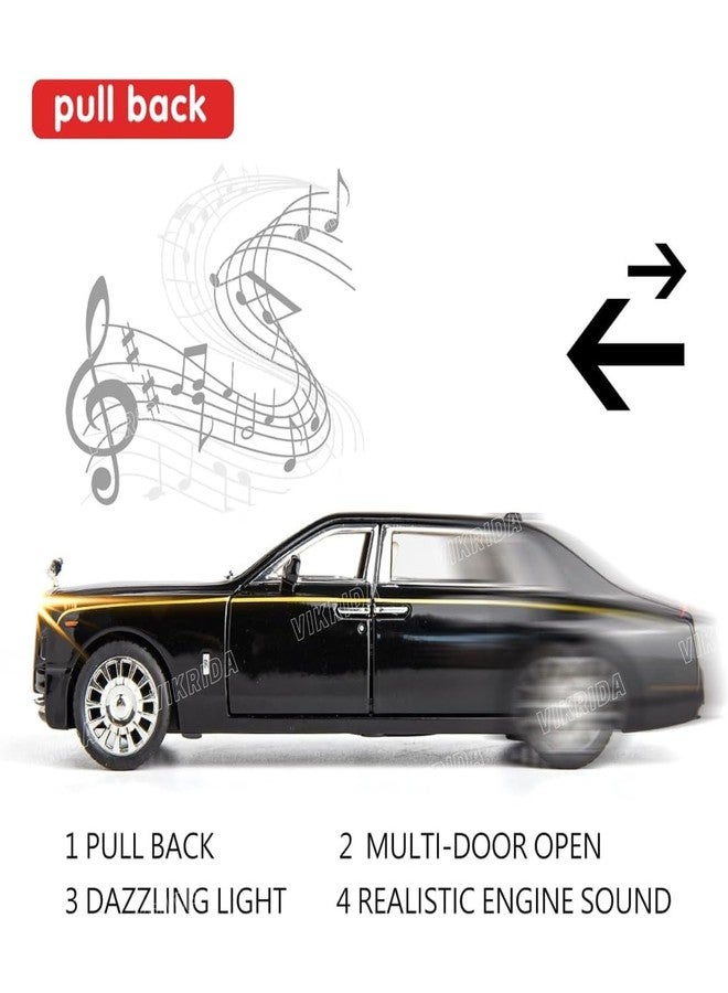 VikriDA 1/24 Rolls-Royce Phantom Model Car,Zinc Alloy Pull Back Toy Diecast Toy Cars with Sound and Light for Kids Boy Girl Gift (Black) - Image 3