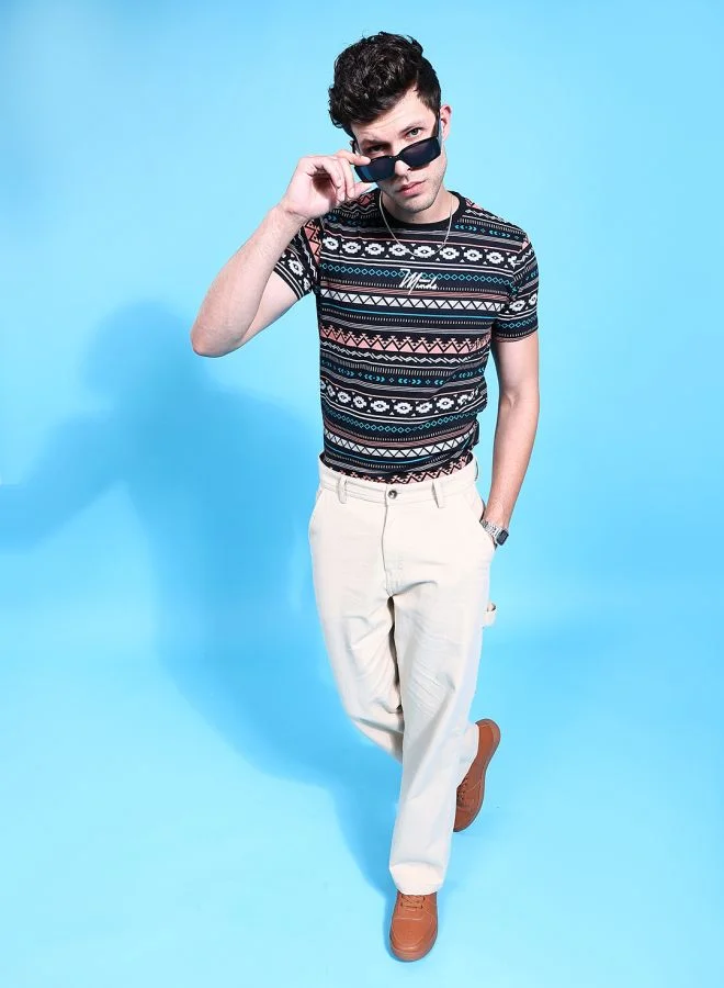 The Indian Garage Co Men's Casual Regular Fit Printed Crew Neck Short Sleeve T-Shirt