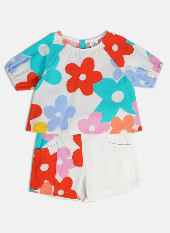 MINIKLUB Girls Floral Cotton Top and Shorts Set