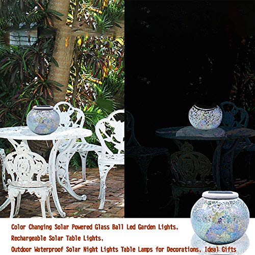 SmilingTown Solar Powered Color Changing Mosaic Crackle Glass Table Lamp - Waterproof LED Night Light for Bedroom, Yard, Patio, Halloween, Christmas Decorations (Crackle Glass, White) - Image 5