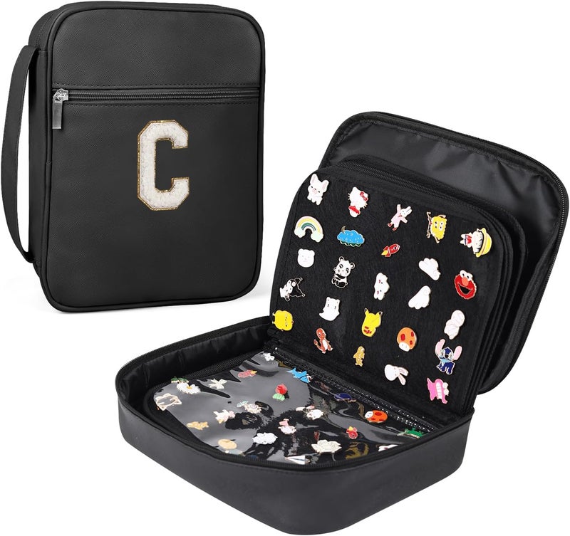 Fruobeyla Pin Display Bag, Letter PU Pin Trading Book with 8 Pages, Waterproof Enamel Pins Holder Board, Suitable as Pin Collection Display Case, C - Image 1