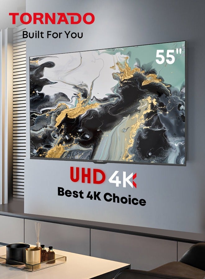 تورنيدو تلفاز ذكي 55 بوصة 4K ULTRA HD، تلفاز جوجل مع تحكم صوتي بدون استخدام اليدين، جهاز استقبال مدمج، دولبي فيجن أتموس، HDR 10+، وضع الألعاب، نطاق ألوان واسع، DTS HD، تلفاز جوجل أندرويد - Image 2