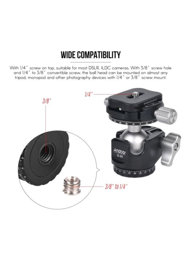 NIBEMINENT Aluminum Alloy Ball Head For Tripod Black/Silver  - Image 5