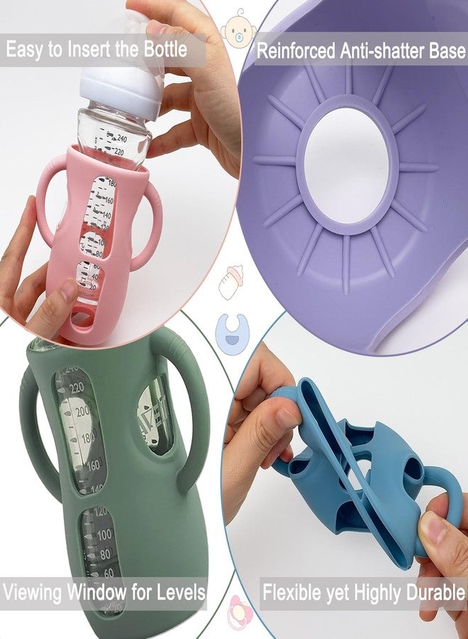 Kingwi 3 Pack Silicone Sleeves for Avent Natural Glass Baby Bottles, Anti Breakage Baby Bottle Holder, Compatible with Philips Avent Glass Natural Baby Bottle (Cute Pink+Light Purple+Beige, 8 OZ) - Image 5