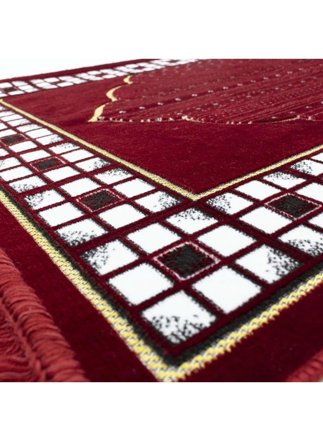 Modefa Prayer Mat - Thin Lightweight Velvet Turkish Muslim Prayer Rug - Prayer Rug Islam Men - Islamic Prayer Rug Sajjadah Prayer Mats Namaz Mat for Salah Islamic Gift Car Hanger - Vined Arch (Red) - Image 4