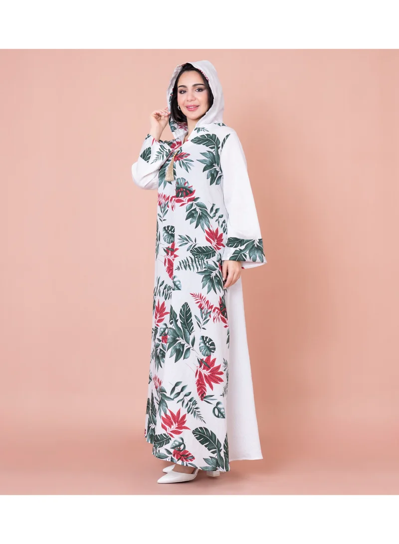 IKKXA Maghrebi Leaf Hooded Jalabiya IN1033 White