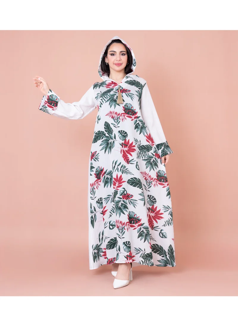 اكسا جلابية مغربية بقبعة IN1033 ابيض