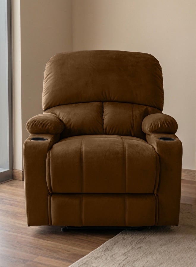 REGAL IN HOUSE Cinematic Velvet Upholstered Classic Recliner Chair With Bed Mode - Brown - 90x95x80cm - Image 3