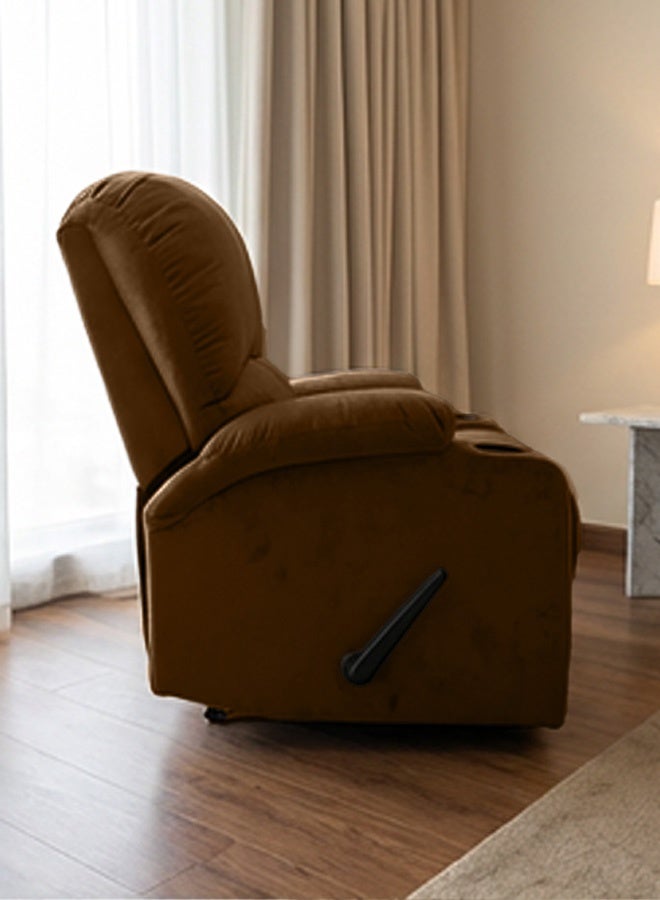 REGAL IN HOUSE Cinematic Velvet Upholstered Classic Recliner Chair With Bed Mode - Brown - 90x95x80cm - Image 5
