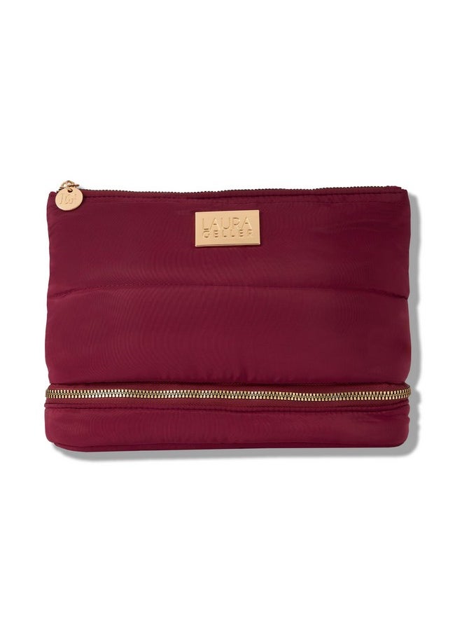 LAURA GELLER NEW YORK LAURA GELLER NEW YORK Quilted Makeup Bag with Brush Case, Burgundy - Toiletry Bag Organizer for Travel - Large Capacity Full Size Makeup Bag - Easy to Clean  - Image 1
