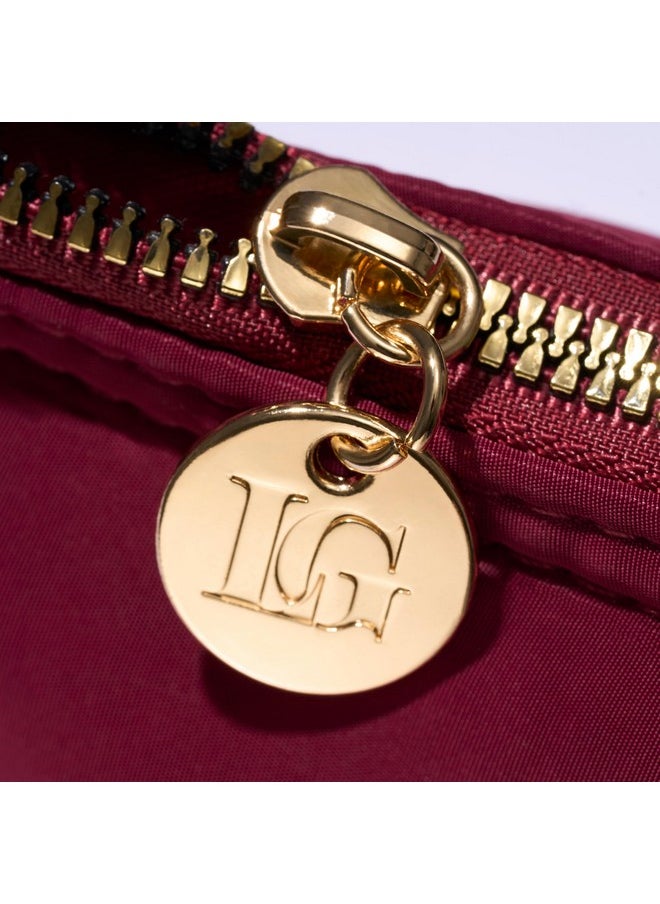 LAURA GELLER NEW YORK LAURA GELLER NEW YORK Quilted Makeup Bag with Brush Case, Burgundy - Toiletry Bag Organizer for Travel - Large Capacity Full Size Makeup Bag - Easy to Clean  - Image 4