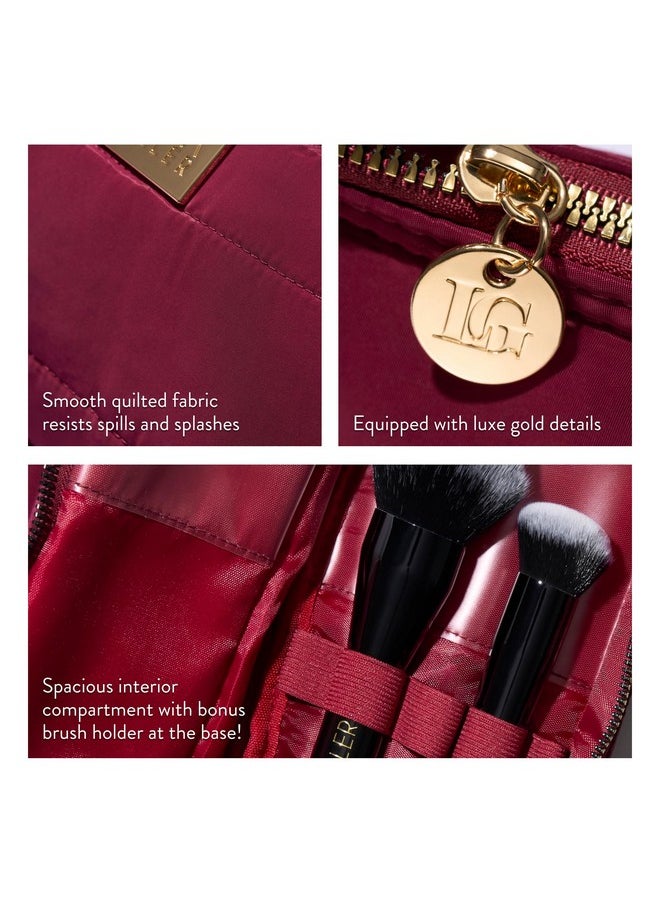 LAURA GELLER NEW YORK LAURA GELLER NEW YORK Quilted Makeup Bag with Brush Case, Burgundy - Toiletry Bag Organizer for Travel - Large Capacity Full Size Makeup Bag - Easy to Clean  - Image 3
