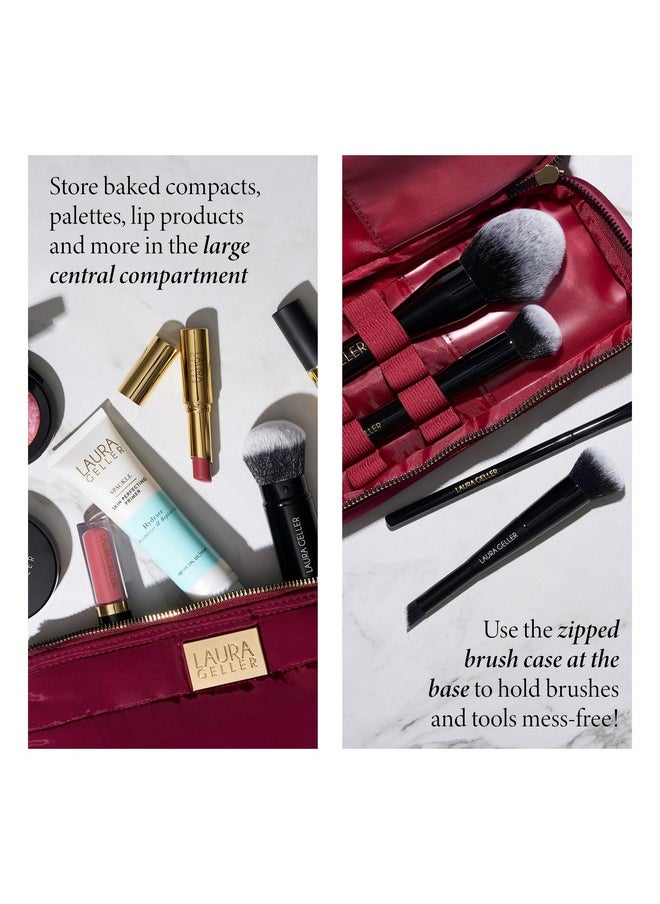 LAURA GELLER NEW YORK LAURA GELLER NEW YORK Quilted Makeup Bag with Brush Case, Burgundy - Toiletry Bag Organizer for Travel - Large Capacity Full Size Makeup Bag - Easy to Clean  - Image 2
