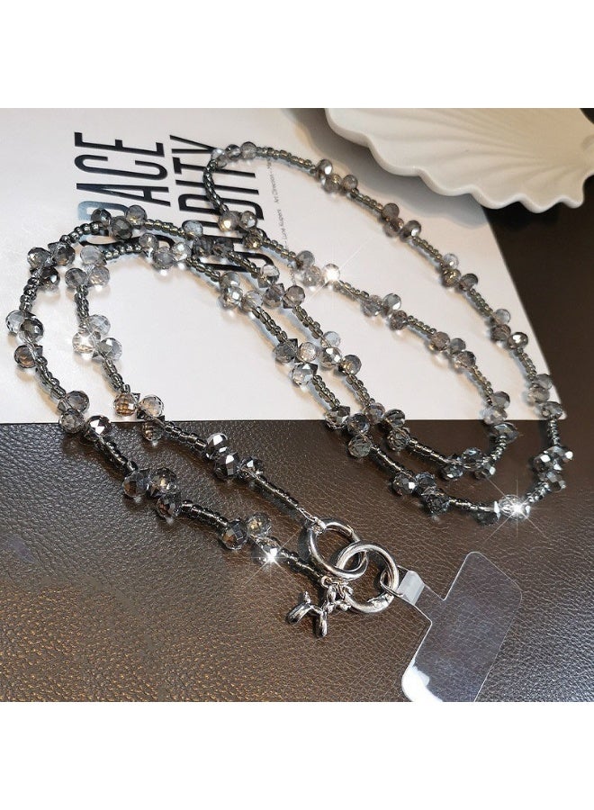 NIBEMINENT Beaded Phone Lanyard, Anti Lost Removable Wrist Strap, Light Luxury Water Droplet Crystal Bracelet Pendant, Phone Keychain Lanyard,Translucent Gray 