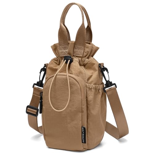 GOLF QUALITY Large Water Bottle Bag for 32404264oz Water BottleCasual Drawstring Crossbody Water Cup BagBrown - Image 1
