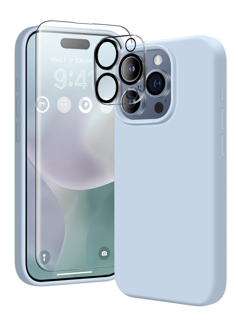 Houmt - iPhone 15 Pro Max Case Silicone with 1X Camera Protector+ 1X Screen Protector Compatible with iPhone 15 Pro Max Cover Liquid Soft Silicone Inside Microfiber Lining Slim Thin Protective Case Cover - Image 1