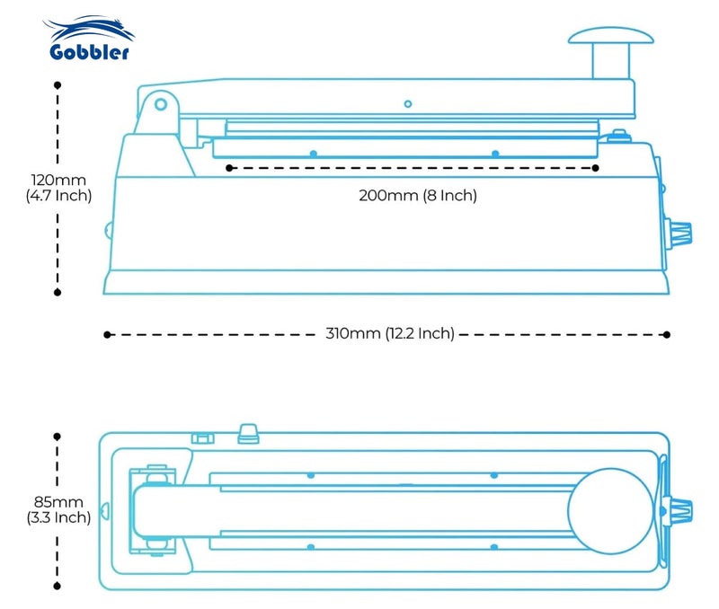 GOBBLER 200mm 8" Inch Electric Heat Sealing Machine for Plastic Bags Impulse Sealer Metal Body - White (PFS-200 MT) - Image 4