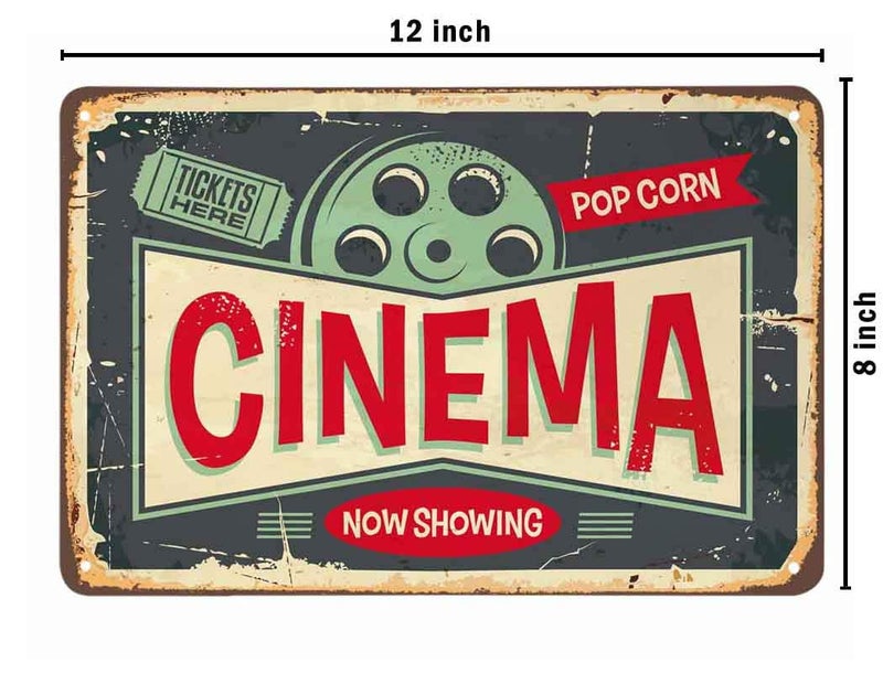 AOYEGO Cinema Tin Sign,Tickets Here Pop Corn and Movie Now Showing Vintage Metal Tin Signs for Cafes Bars Pubs Shop Wall Decorative Funny Retro Signs for Men Women 8x12 Inch - Image 2
