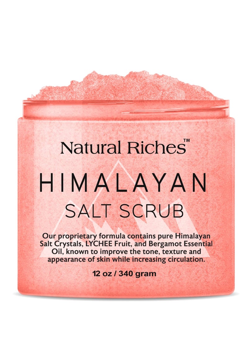 Natural Riches Natural Riches Himalayan Salt Exfoliating Body Scrub Lychee Bergamot Essential oil with Vitamin C - (12 Oz / 340 gm) Moisturize Deep Cleansing foot scrub body skin exfoliator  - Image 1
