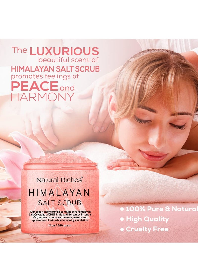 Natural Riches Natural Riches Himalayan Salt Exfoliating Body Scrub Lychee Bergamot Essential oil with Vitamin C - (12 Oz / 340 gm) Moisturize Deep Cleansing foot scrub body skin exfoliator  - Image 2