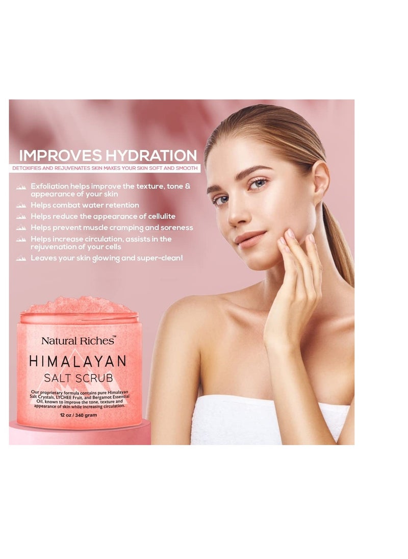 Natural Riches Natural Riches Himalayan Salt Exfoliating Body Scrub Lychee Bergamot Essential oil with Vitamin C - (12 Oz / 340 gm) Moisturize Deep Cleansing foot scrub body skin exfoliator  - Image 5