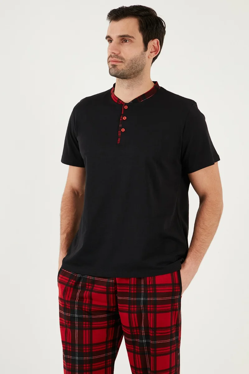 Buratti Plaid Cotton Regular Fit Short Sleeve Pajama Set Men's PAJAMAS SET 60961007