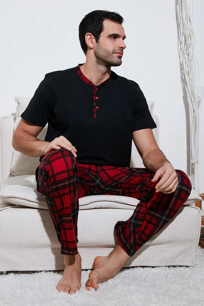 Buratti Plaid Cotton Regular Fit Short Sleeve Pajama Set Men's PAJAMAS SET 60961007