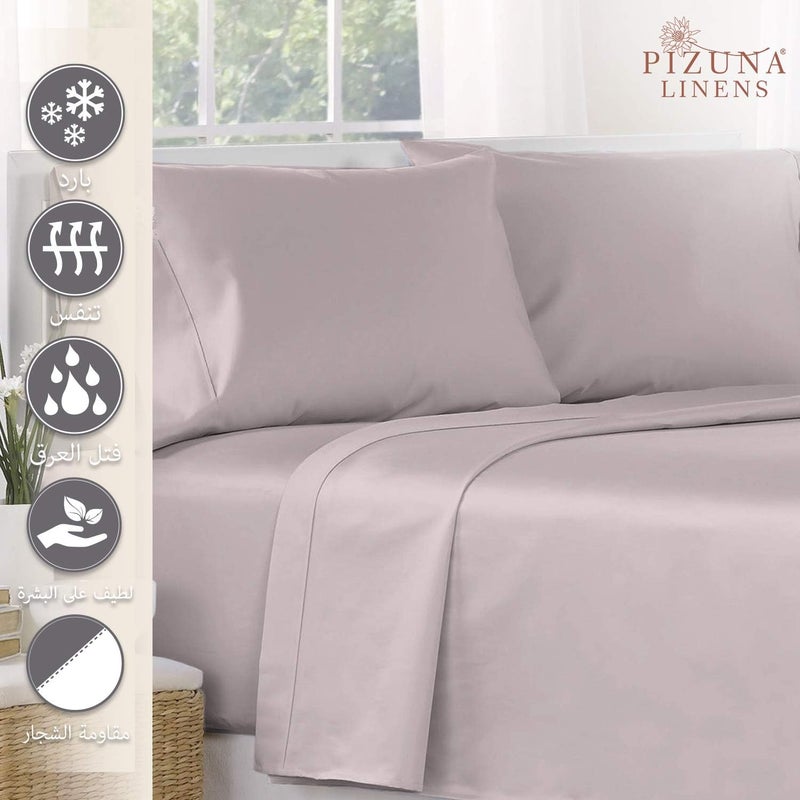 PIZUNA 100% Cotton Flat Bed Sheet Queen Size 275x280 cm Lilac Grey 1 PC, 400 Thread Count Luxurious Long Staple Cotton Sateen Weave Bed Sheet Lilac Grey (ملاءة سرير مسطحة من القطن 100%) - Image 2