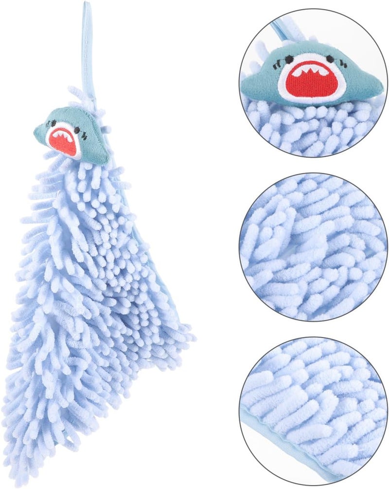 Zerodeko Thick Water Absorbent Chenille Hand Towel with Cartoon Shark Design Quick Dry Skin Friendly Bathroom and Kitchen Accessory Multipurpose Hanging Hand Drying Cloth for Home and - Image 5