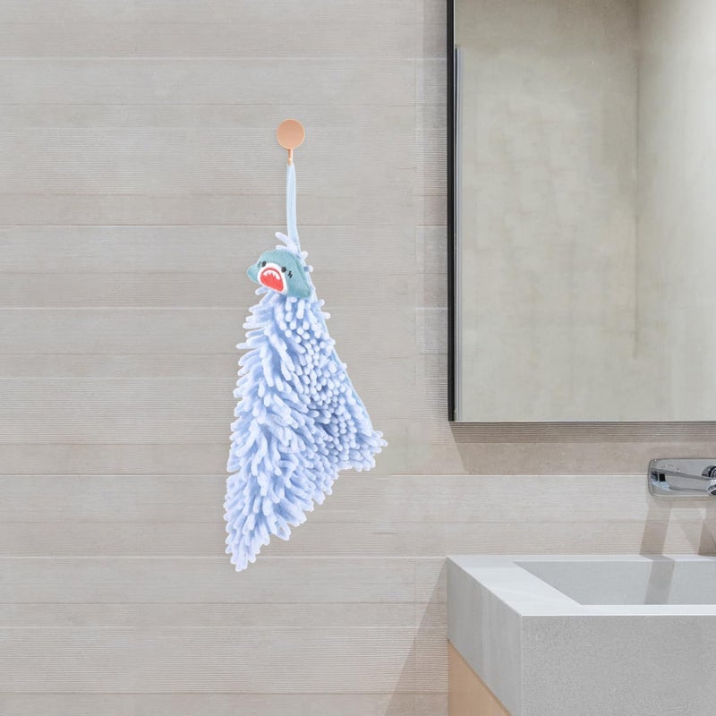 Zerodeko Thick Water Absorbent Chenille Hand Towel with Cartoon Shark Design Quick Dry Skin Friendly Bathroom and Kitchen Accessory Multipurpose Hanging Hand Drying Cloth for Home and - Image 2