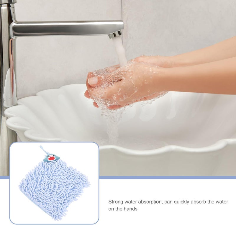 Zerodeko Thick Water Absorbent Chenille Hand Towel with Cartoon Shark Design Quick Dry Skin Friendly Bathroom and Kitchen Accessory Multipurpose Hanging Hand Drying Cloth for Home and - Image 4