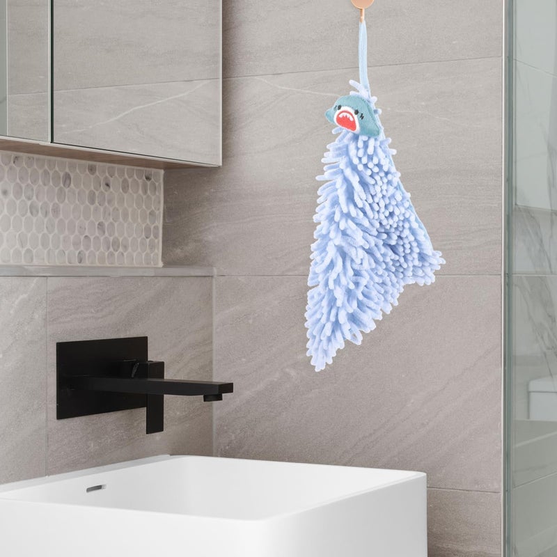 Zerodeko Thick Water Absorbent Chenille Hand Towel with Cartoon Shark Design Quick Dry Skin Friendly Bathroom and Kitchen Accessory Multipurpose Hanging Hand Drying Cloth for Home and - Image 3