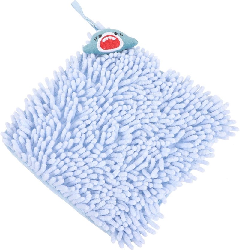 Zerodeko Thick Water Absorbent Chenille Hand Towel with Cartoon Shark Design Quick Dry Skin Friendly Bathroom and Kitchen Accessory Multipurpose Hanging Hand Drying Cloth for Home and - Image 1