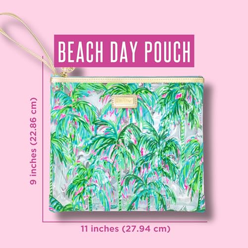 Lilly Pulitzer Water Resistant Vinyl Beach Day Pouch, Zipper Bag Includes Drink Hugger, Small Pouch, and Towel Clips, Suite Views - Image 2