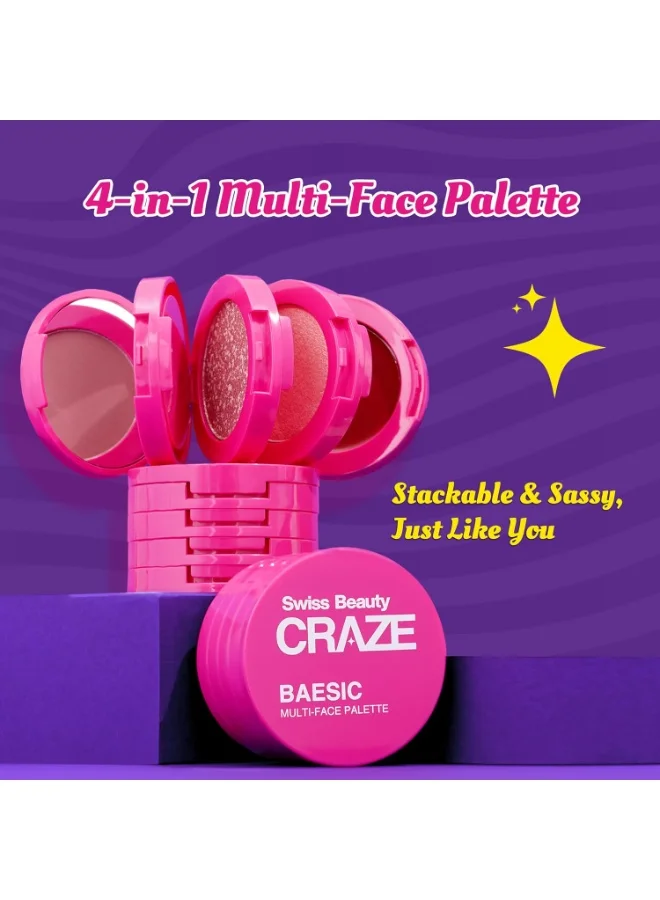 سويس بيوتي لوحة ألوان متعددة الوجوه من سويس بيوتي كريز بايزيك ٤ في ١ | كريم للشفاه والخدود | لونان من ظلال العيون | قلم هايلايتر | لون ديلولو، ٦ غرام