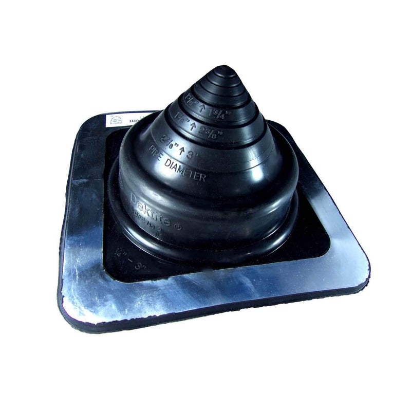 #2 (1/4" - 3") Square Black EPDM Flexible Pipe Flashing, Roof Jack, Pipe Boot Flashing Dektite (DFE102B)