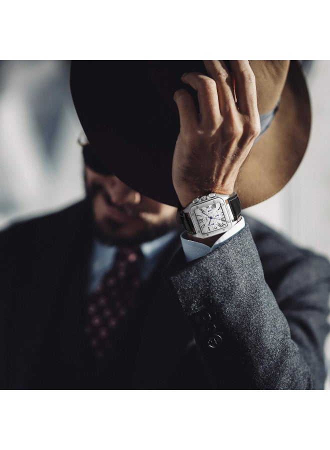 Gute Mens Watches, Mechanical Calendar Automatic Self-Winding Roman Numeral PU Leather Wrist Watch with Blue Hands - Image 1