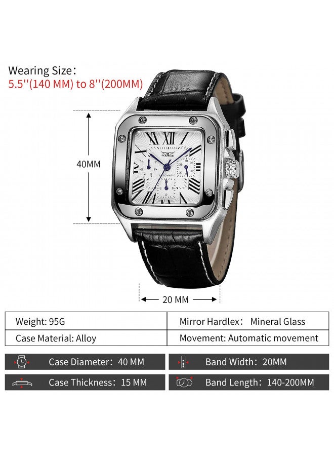 Gute Mens Watches, Mechanical Calendar Automatic Self-Winding Roman Numeral PU Leather Wrist Watch with Blue Hands - Image 2