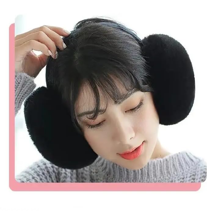 THE DDS STORE Muffs for Women - Winter Ear Warmers - Soft & Warm Cable Knit Furry Fleece Earmuffs - Ear Covers for Cold Weather Puffy Fluffy Earmuffs (Black) - Image 2