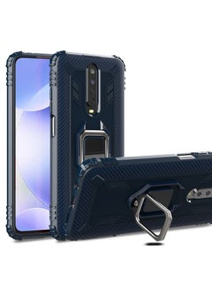 HuHa غطاء حماية لهاتف Xiaomi Poco X2 مصنوع من ألياف الكربون مع حامل حلقي يدور 360 درجة، أزرق 
