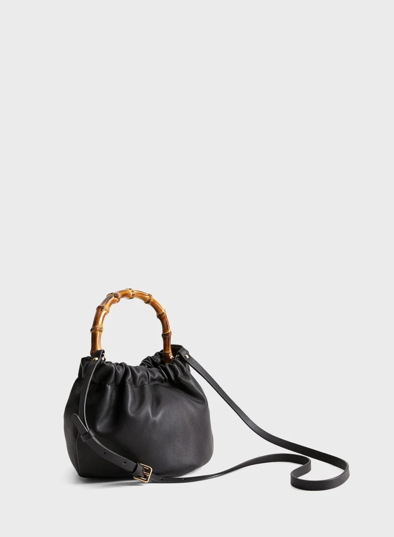 MANGO Saona Bamboo Handle Hobo