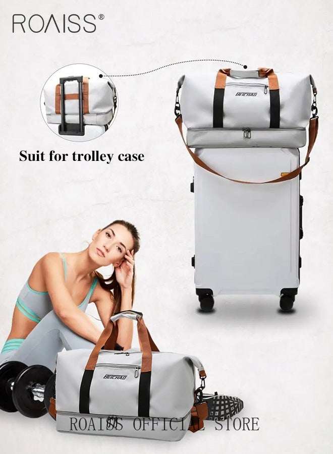 roaiss Multi Functional Large Capacity Carry on Luggage Bag Wet and Dry Separation Shoe Compartment Gym Bag Suitcase with Pull Rod Perfect for Teens Lightweight Waterproof Casual Short Business Trips Bag Grey - Image 3
