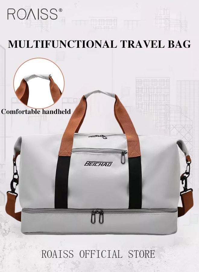 roaiss Multi Functional Large Capacity Carry on Luggage Bag Wet and Dry Separation Shoe Compartment Gym Bag Suitcase with Pull Rod Perfect for Teens Lightweight Waterproof Casual Short Business Trips Bag Grey - Image 2